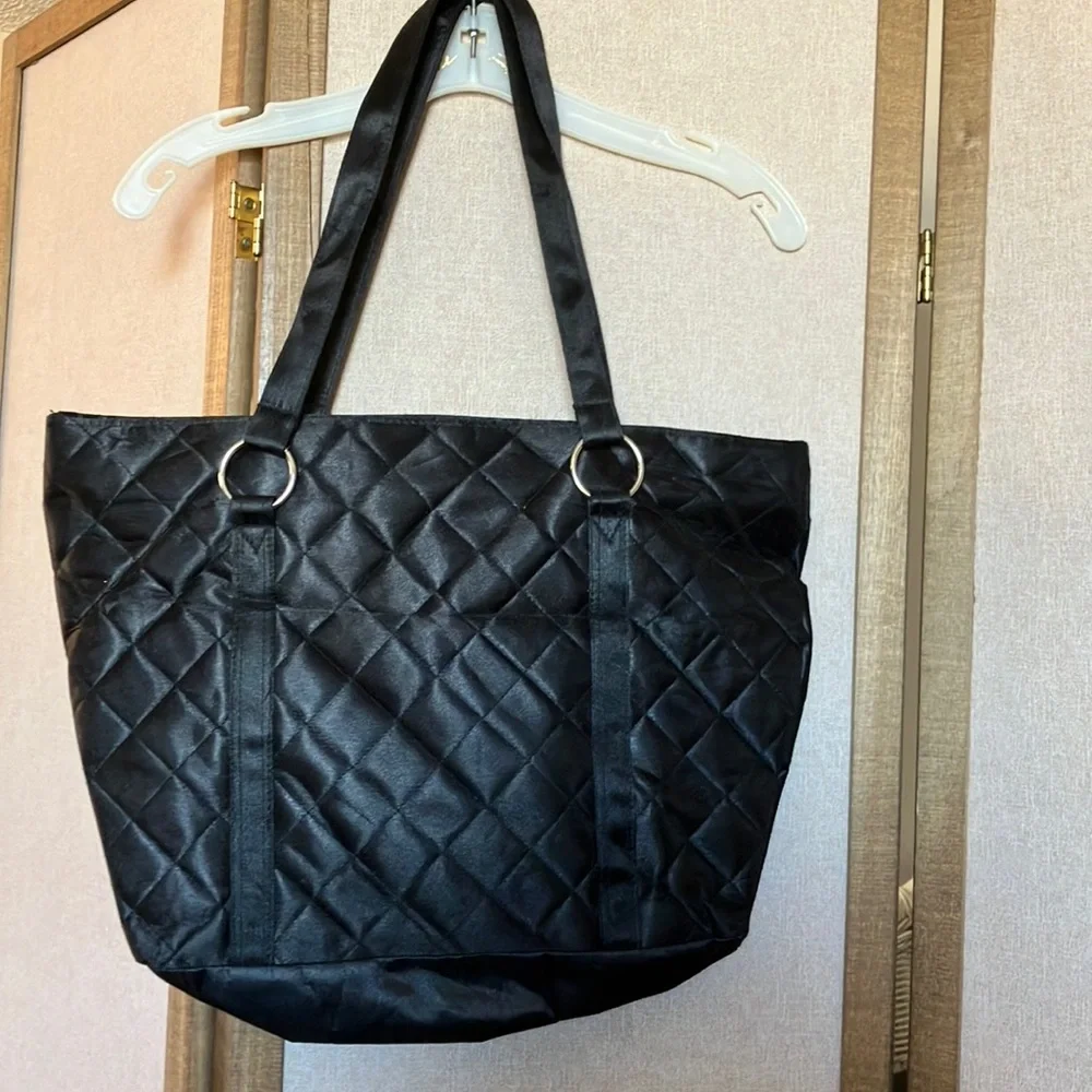 Elegant Black Quilted Tote Bag